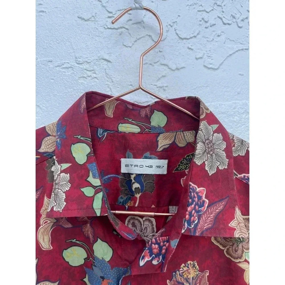 ETRO Womens Long Sleeve Collared Button Up Floral Shirts Red Sz 42 - Picture 5 of 12
